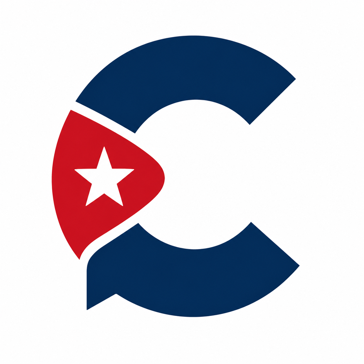 Este es un logotipo creado con la forma de la letra C y estilizado con elementos de la bandera cubana.